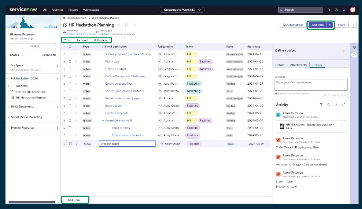CWM list view and task side panel