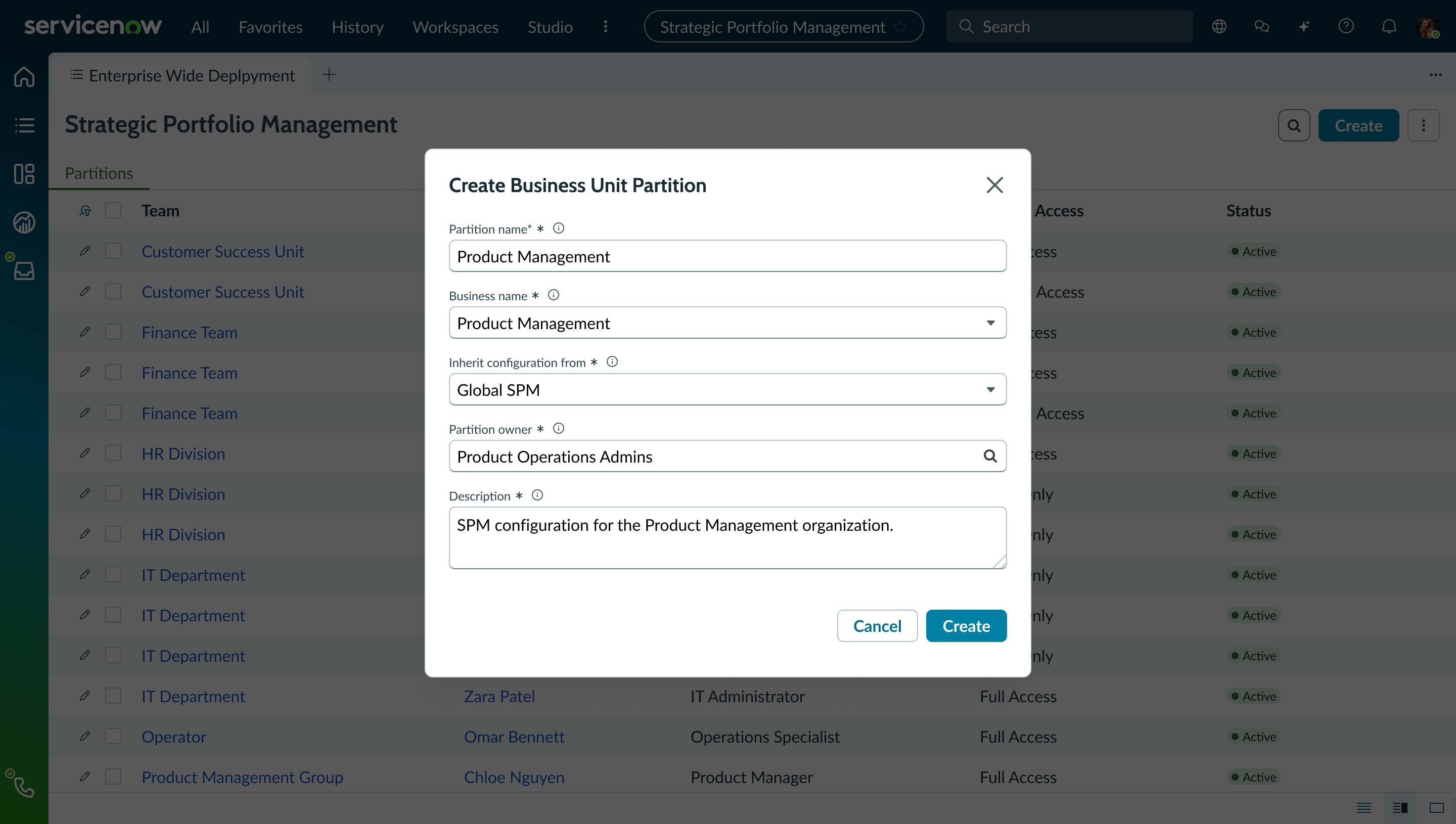 Create a business-unit partition