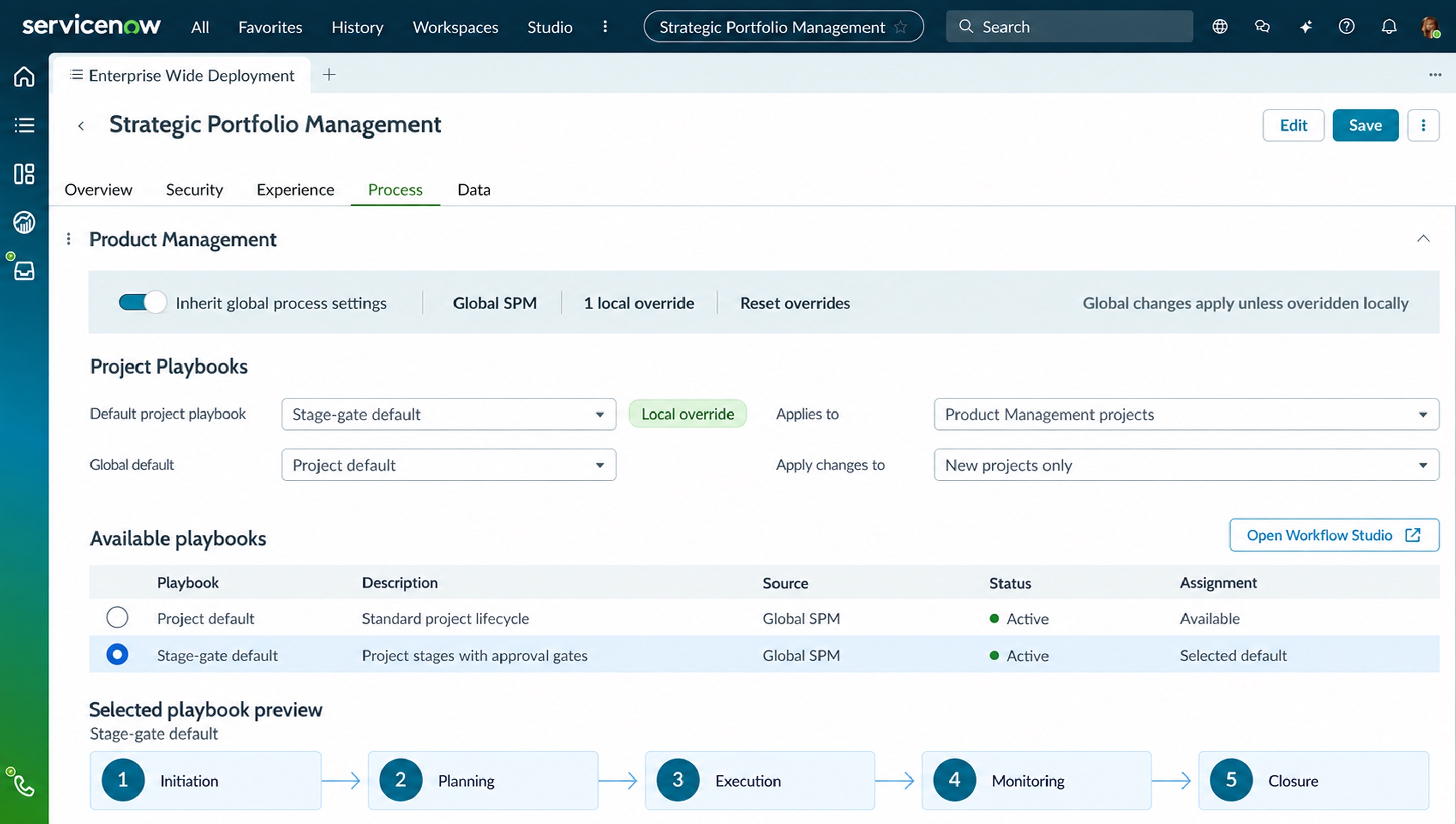 Process settings with local playbook override