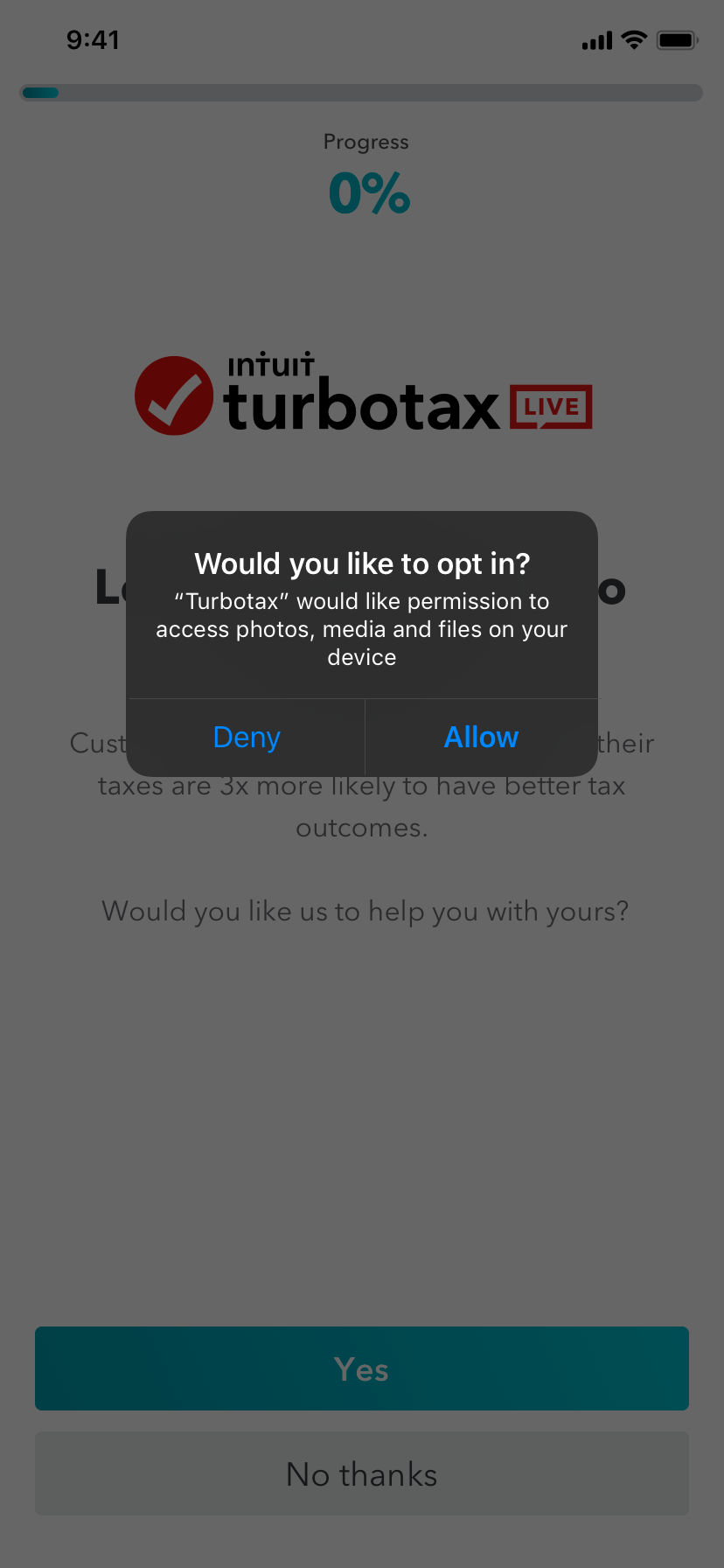iOS permission request for tax information