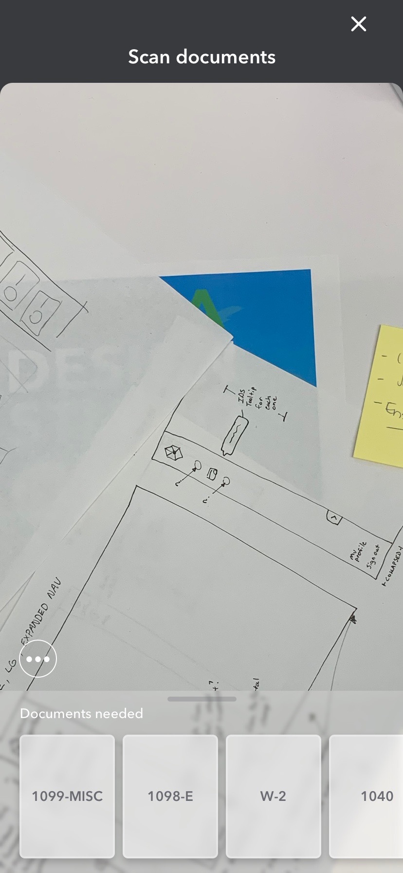 Camera view identifying tax documents