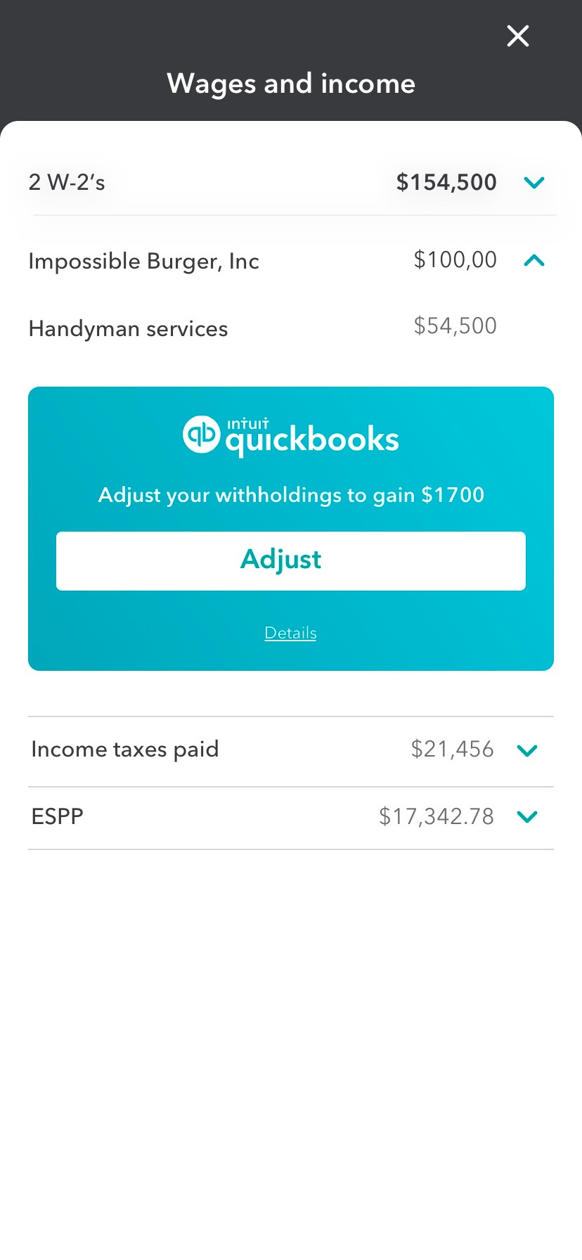 QuickBooks withholding recommendation