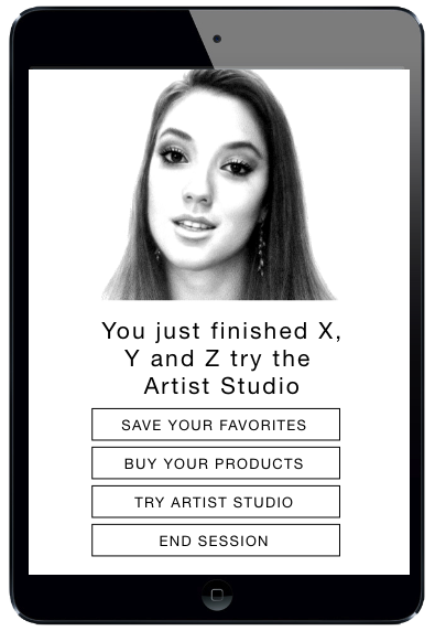 Tablet completion screen offering favorites, purchase, and Artist Studio