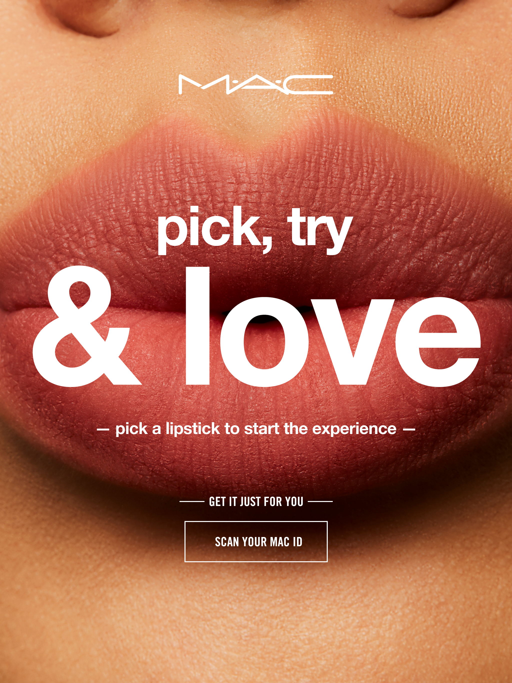 MAC Lip Library start screen with scan and pick-to-try prompts