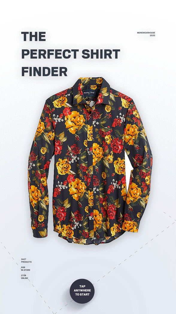 Animated Perfect Shirt Finder recommendation featuring a floral shirt